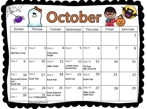 October Calendar - Pre-KG