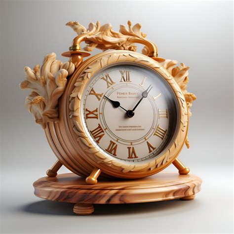 Premium Ai Image D Rendering Of A Golden Antique Clock On A Wooden Stand