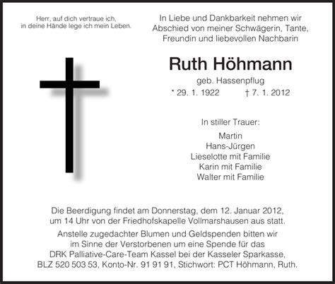 Traueranzeigen Von Ruth H Hmann Trauer Hna De