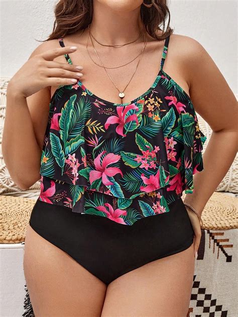 Shein Bikini Komplet Tankini Print Kwiaty Falbana XP5 NF9 XXL Ceny I