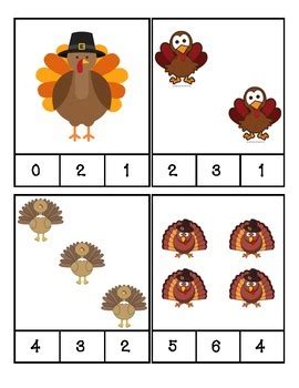 Thanksgiving Turkey Count And Clip Cards By Prek Printables Shop