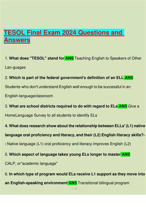 Tesol Final Exam Questions And Answers Tesol Stuvia Us