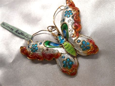 Guilloche Enamel Cloisonne Butterfly Pendant Gem