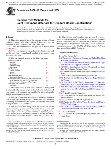 ASTM C474 15 2020 Standard Test Methods For Joint Treatment