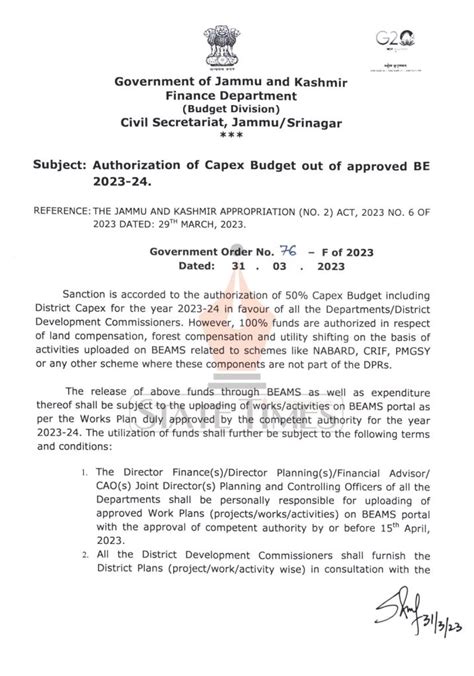 Govt Sanctions Authorisation Of Capex Budget Out Of Approved BE 2023 24