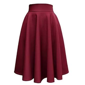 Artfasion Midi Skater Skirt Women Flared Pleated Knee Length A Line