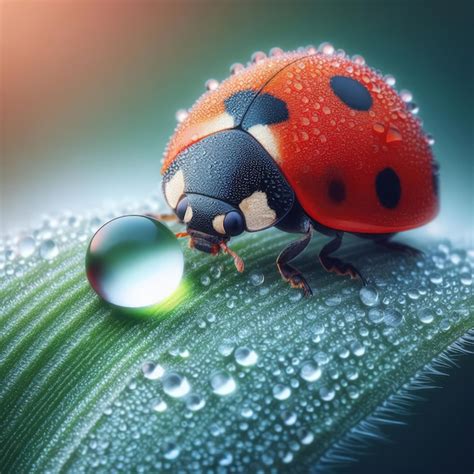 Premium Photo Ladybug On Green Grass With Dew Drops 3d Illustration