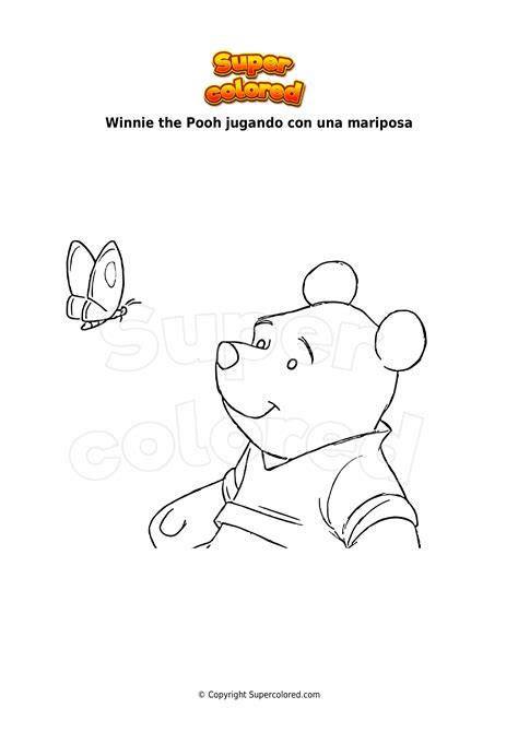 Dibujo Para Colorear Winnie The Pooh Jugando Con Una Mariposa