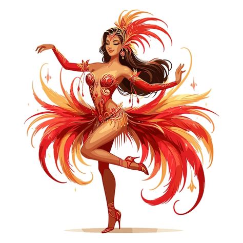 Bella Bailarina De Samba En Traje Rojo Y Dorado Vector Vector Premium