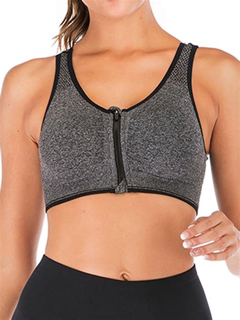 Lelinta Women S Zip Front Racerback Sports Bra High Impact Workout Gym