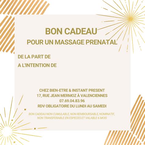 Carte Cadeau Massage prénatal Bien Etre et Instant Present