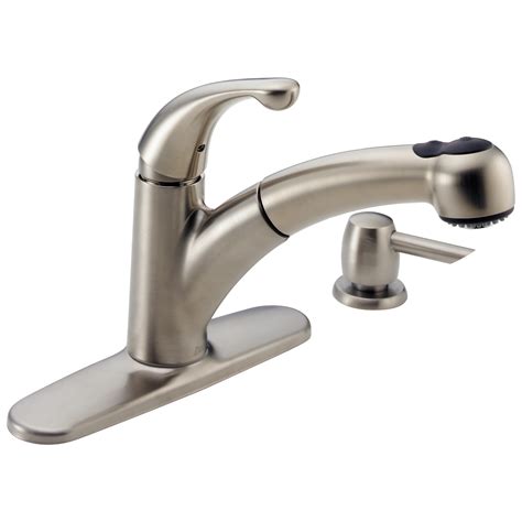 Single Handle Pull Out Kitchen Faucet With Soap Dispenser In Stainless