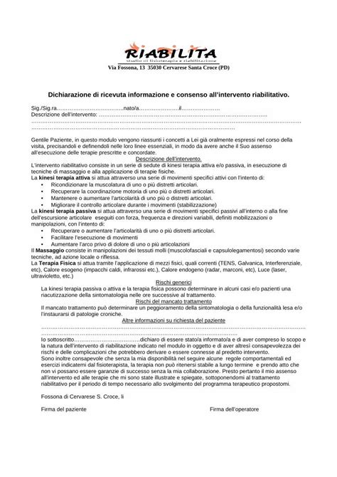 Pdf Dichiarazione Di Ricevuta Informazione E Consenso All