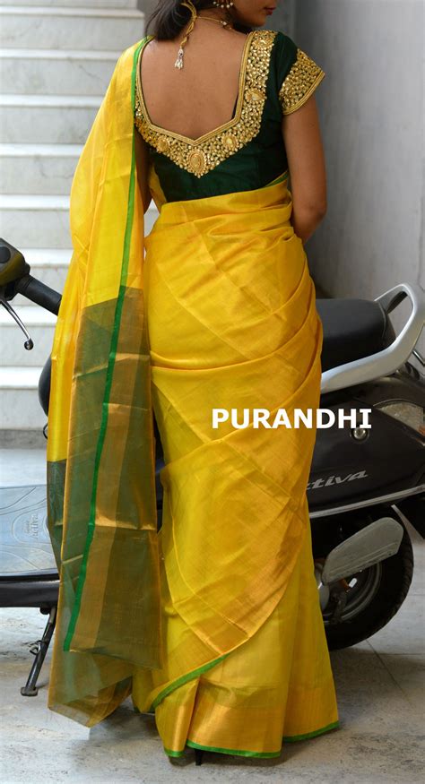 Yellow And Bottle Green Uppada Tissue Saree For More Details Please