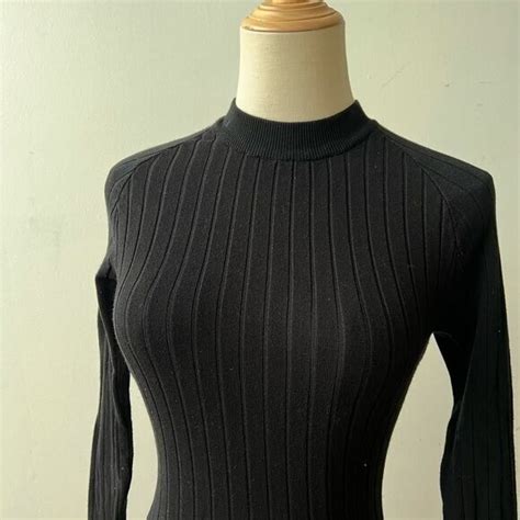 NAKED WARDROBE Ribbed Knit Long Sleeve Black Open Bac Gem