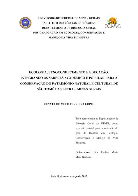 Pdf Ecologia Etnoconhecimento E Educa O Pos Icb Ufmgpos Icb