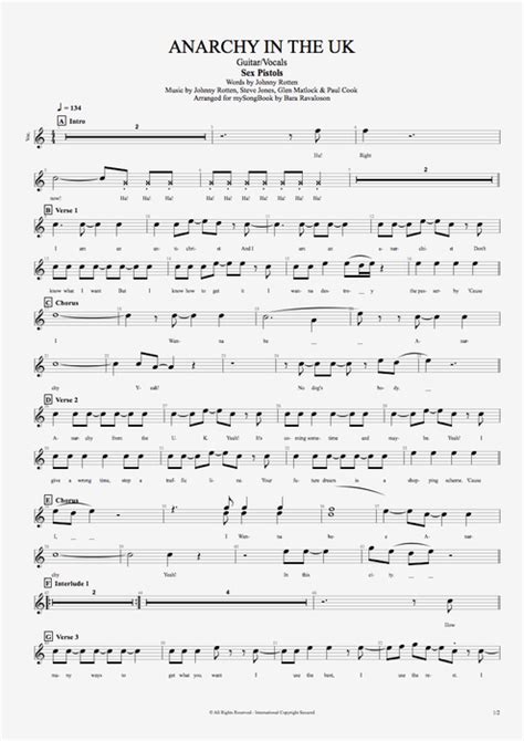 Tablature Anarchy In The U K De Sex Pistols Guitar Pro Guitare Et