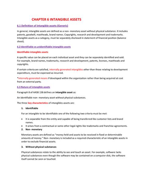 Intangible Assets Lecture Notes 1 2 Chapter 6 Intangible Assets 6 Definition Of Intangible