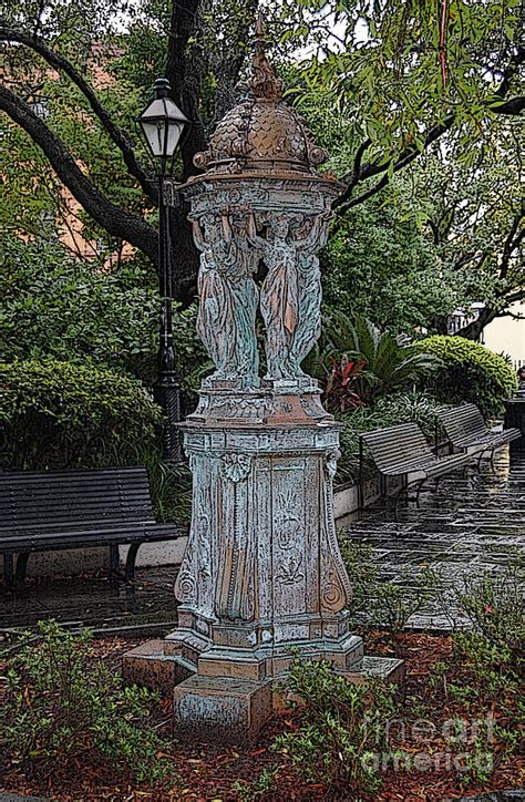 French Quarter Courtyard Statue New Orleans Poster Edges Digital Art ...