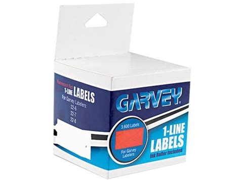 Garvey 090945 One-Line Pricemarker Labels, 7/16 x 13/16, Fluor. Red, 1200/Roll, 3 Rolls/Box ...