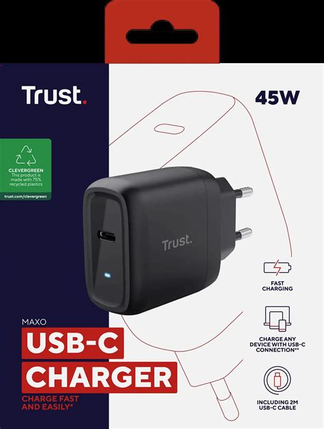 Trust Maxo USB C Oplader Met USB C Kabel 2 M 45 W Bestel Nu