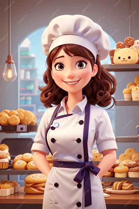 Premium Ai Image Cute Bakery Chef Girl Smiling In Uniform Mascots