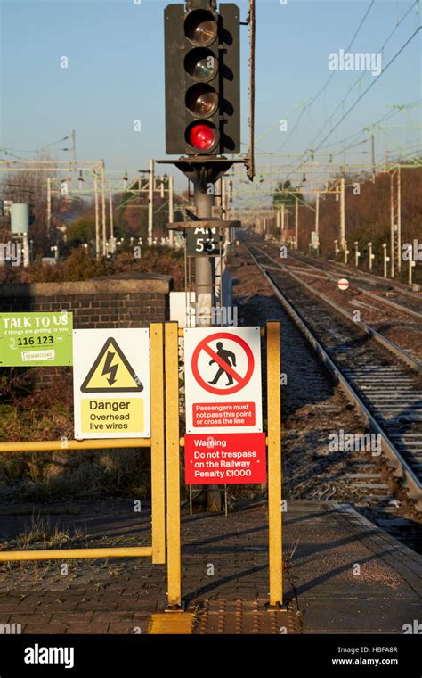 Train Station Platform Warning Signs Danger Stock Photo Alamy