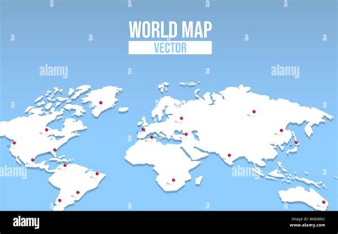 3d world map illustration with red pin locations. Empty globe template ...