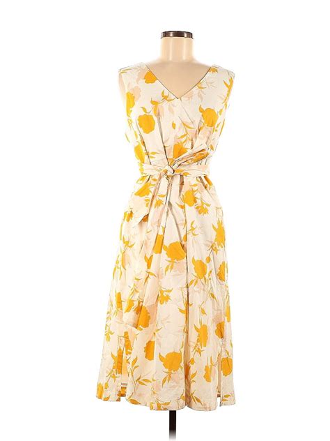 Ann Taylor Factory 100% Cotton Floral Multi Color Yellow Casual Dress ...