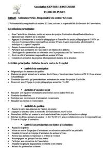 Fiche De Poste Animateur Responsable 6 12 Ans Centre Ludiloisirs