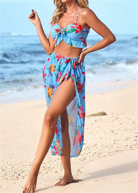 Ruffle Mid Waisted Floral Print Bikini Sets Modlily Usd