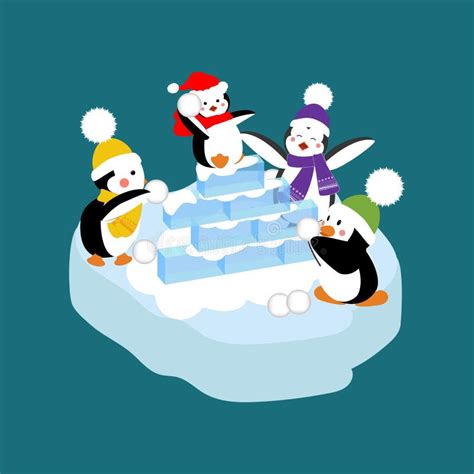 Penguin Snowball Fight Stock Illustrations Penguin Snowball Fight