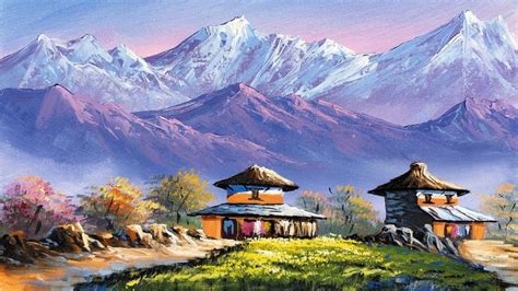 Nepali Painting | Beautiful Nepali Village Landscape Painting | Scenery ...