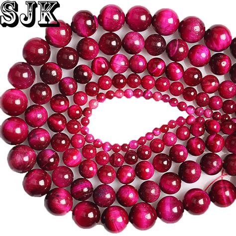 Natural Stone Rose Red Tiger Eye Beads Magenta Agates Round Beads Diy