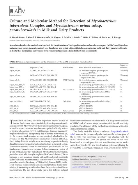 Pdf Culture And Molecular Method For Detection Of Mycobacterium