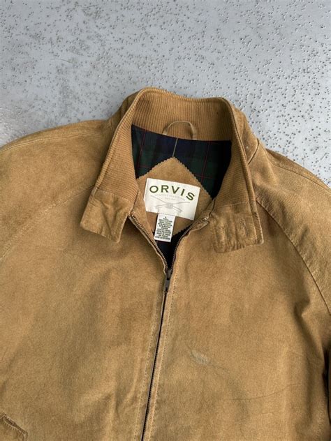 Tan Orvis Suede Leather Jacket Lined Mens Bomber Coat Gem