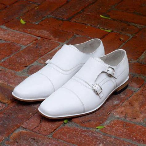 Handmade Men White Monk Shoes Men Uniform Party Formal Shoes Men Dress