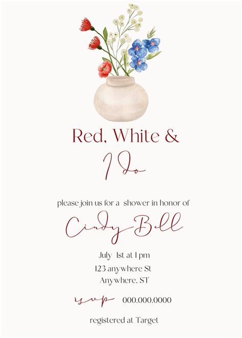 Red White And I Do Bridal Shower Invitation 4th Of July Independence Day Usa Patriotic United