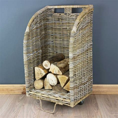 grey buff rattan log basket trolley  basket company