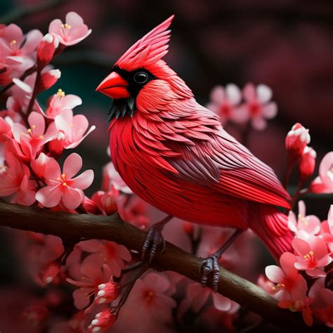 Premium Photo | 3D Red Cardinal Bird Flowers