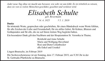 Traueranzeigen Von Elisabeth Schulte Noz Trauerportal