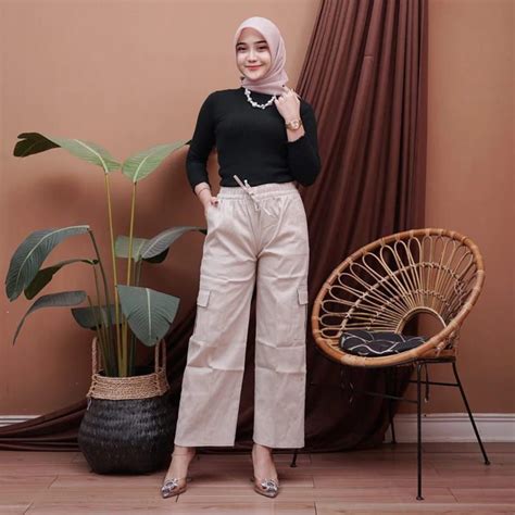 Jual Celana Kulot Cargo Panjang Wanita Bahan Katun Twill Premium Celana