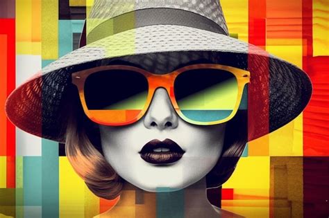 Premium AI Image A Woman Wearing A Hat And Sunglasses With A Colorful