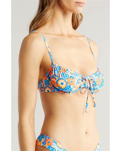 Kulani Kinis Ruched Floral Underwire Bikini Top In Blue Lyst