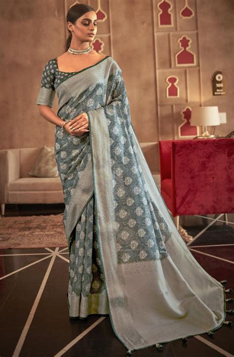 beautiful silk classy silver  grey color saree shining party wear