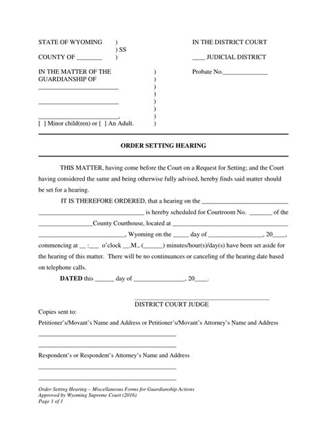 Wyoming Order Setting Hearing Miscellaneous Forms For Guardianship