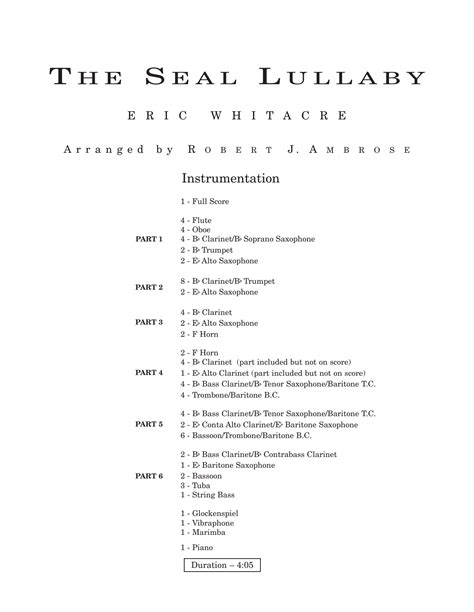 The Seal Lullaby For Flexible Wind Band Arr Robert J Ambrose By