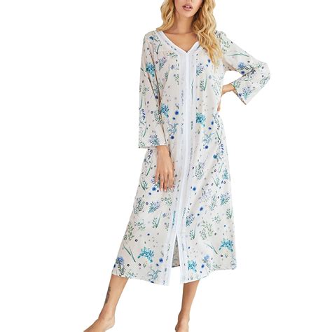 Deholifer Womens Long Nightgowns Long Sleeve Casual V Neck Sleepwear