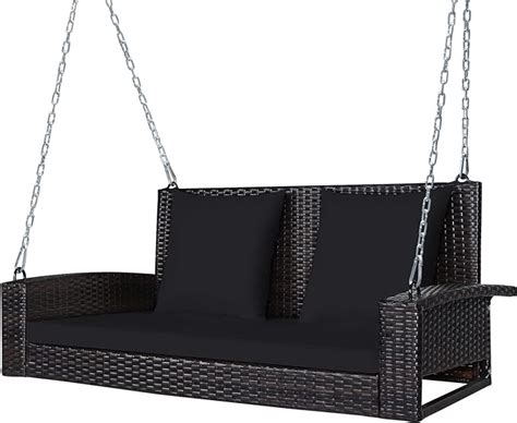 Tangkula 2 Person Wicker Hanging Porch Swing Patiojoy Outdoor Rattan