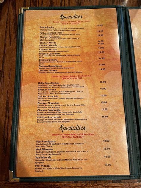 Menu At Bella Sera Of Kerrville Inc Restaurant Kerrville